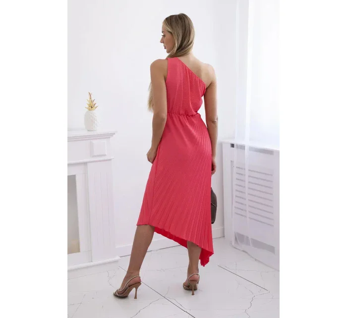 Plisované šaty s květinou růžový neon