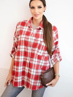 Dámská kostkovaná bavlněná košile s efektem model 21402218 červená - K-Fashion