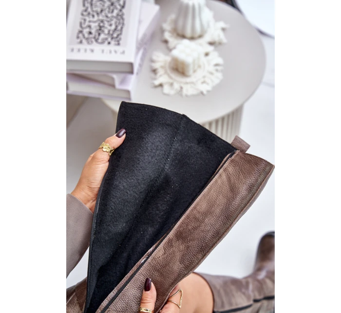 Zazoo 70141 Skórzane Kozaki Damskie Przed Kolano Brązowe