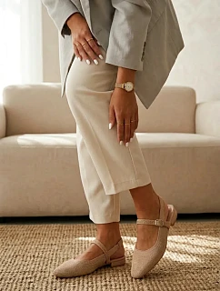 Materiálové baleríny dámské Béžové S Páskem Selrene