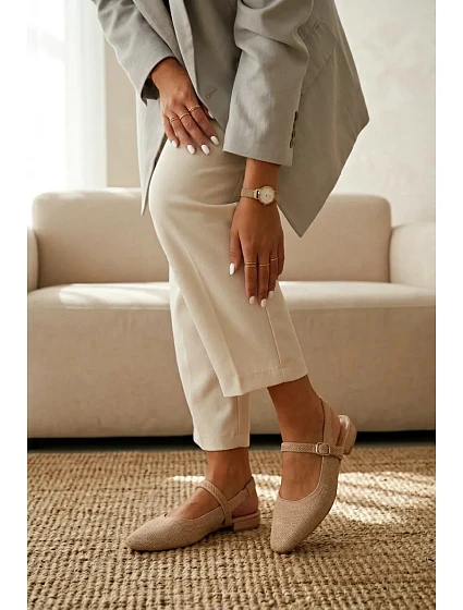 Materiálové baleríny dámské Béžové S Páskem Selrene