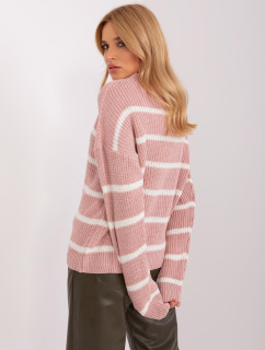 Ružovo-biely pruhovaný oversize sveter s vlnou