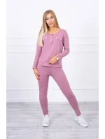 Súprava s gombíkovým výstrihom tmavo ružová