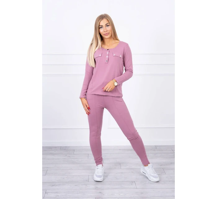 Súprava s gombíkovým výstrihom tmavo ružová