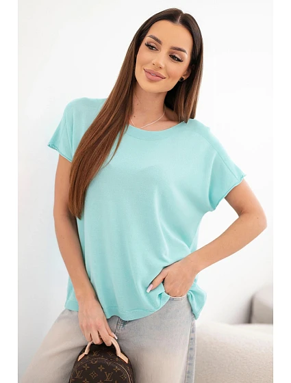 Dámská viskózová oversize halenka s krátkým rukávem a kulatým výstřihem mátová Dámská viskózová oversize halenka s krátkým rukávem a kulatým výstřihem mátová