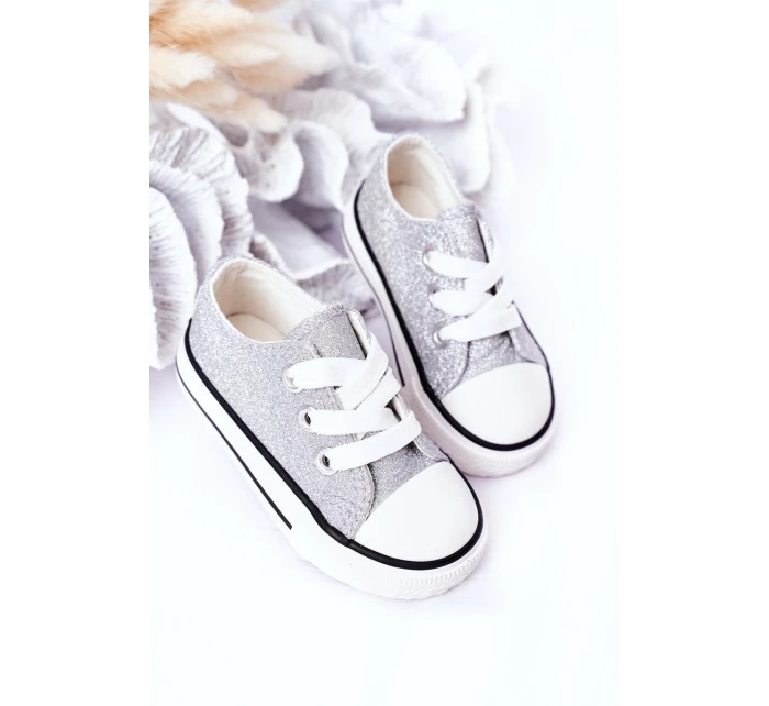Dziecięce Brokatowe Trampki Srebrne Bling-Bling