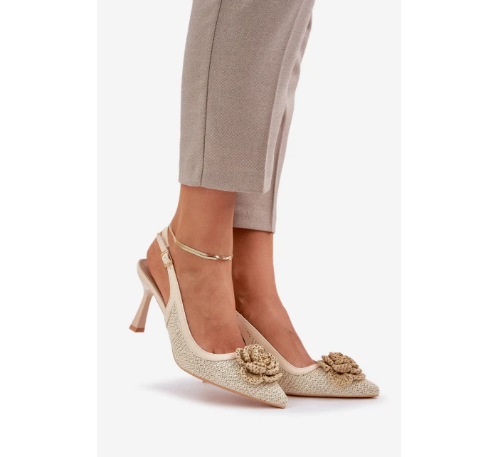 Plecione Szpilki Z Odkrytą Piętą Beżowe Lanithra
