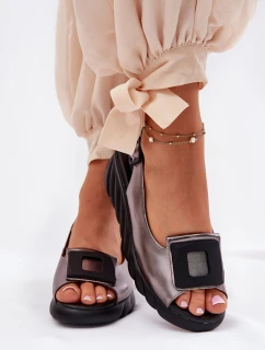 Dámské kožené sandály na platformě s ozdobou model 21693470 grafitové - Artiker