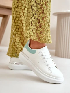 Nízke dámske tenisky z ekokože na platforme bielo-zelené Nevelena