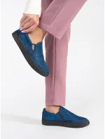 Štýlové dámske modré topánky na podpätku bez podpätku Štýlové dámske modré topánky na podpätku bez podpätku