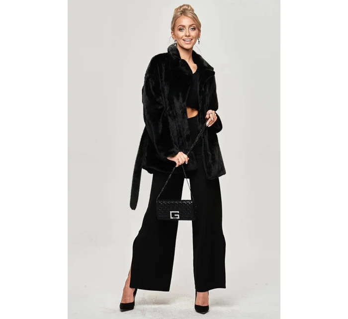 Čierna dámska bunda - kožúšok s golierom (GSQ2166)