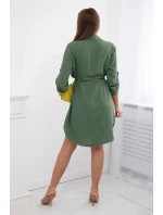 Šaty so zapínaním na gombíky a viazaním v páse khaki Šaty so zapínaním na gombíky a viazaním v páse khaki