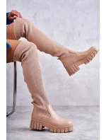 Wysokie Damskie Kozaki Za Kolano Beżowe Austin