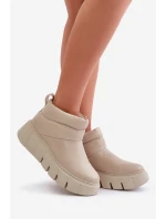 Zazoo 60470 Skórzane Botki Ocieplane Wełną Na Platformie Jasnobeżowe