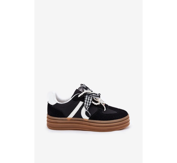 Sneakersy Damskie Na Platformie Z Ozdobami Czarne Vinness