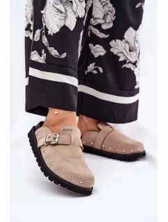 Zamszowe Klapki Chodaki Damskie Na Platformie Big Star RR274A376 Beżowe