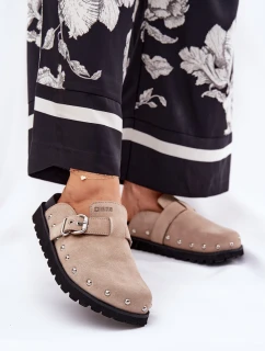 Zamszowe Klapki Chodaki Damskie Na Platformie Big Star RR274A376 Beżowe