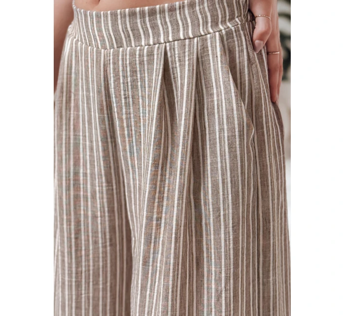 dámské pruhované kalhoty s širokými nohavicemi hnědé Dstreet model 21988972 - FashionStreet