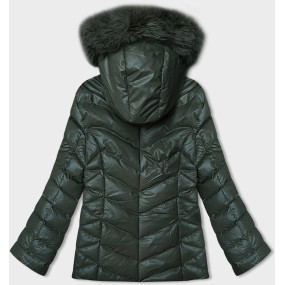 Tmavě zelená krátká zimní bunda s kapucí (5M3138-238)