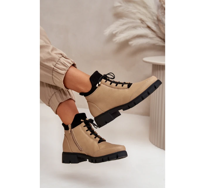 Niskie Botki Damskie Ocieplane Z Eko Skóry Beżowe Erisabelle Niskie Botki Damskie Ocieplane Z Eko Skóry Beżowe Erisabelle