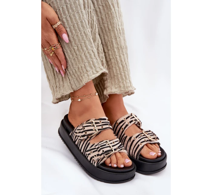Klapki Damskie Z Klamrami Na Platformie Zebra Nilatha
