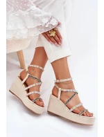 Sandały Damskie Na Koturnie Ze Zdobieniem Na Paskach Beżowe Lunara Sandały Damskie Na Koturnie Ze Zdobieniem Na Paskach Beżowe Lunara