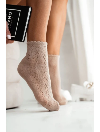 Skarpetki Damskie Ażurowe Beżowe Skarpetki Damskie Ażurowe Beżowe