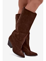 Kožené čižmy na podpätku so špicatou špičkou, hnedé, Blenia Kožené čižmy na podpätku so špicatou špičkou, hnedé, Blenia