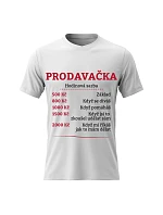 Dámské bavlněné tričko s potiskem - HODINOVÁ SAZBA PRODAVAČKA - bílé