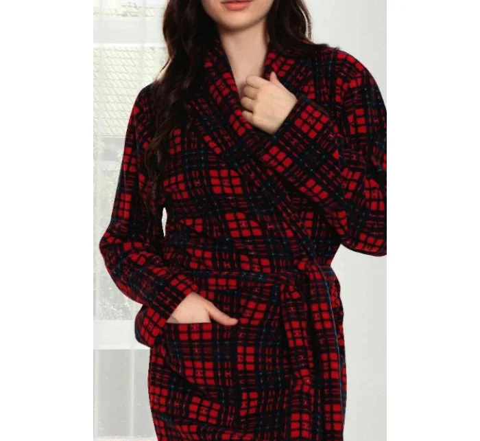 Dámsky župan 9105 červené káro - CoCoon