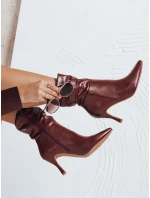 Čižmy na podpätku so stláčaným zvrškom bordové FashionStreet ZY1033