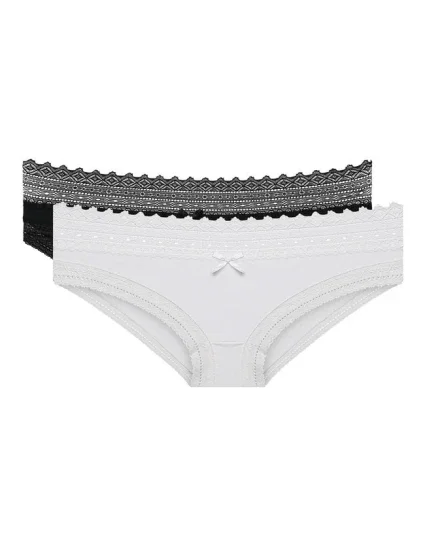 Dámske bavlnené nohavičky s čipkou 2 ks DIM SEXY FASHION SLIP 2x - DIM - čierna