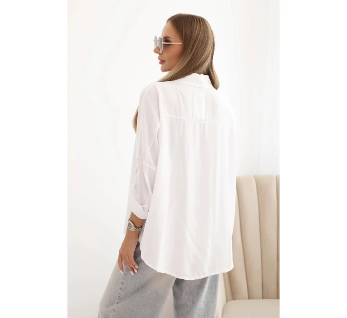 Dámska košeľa s viskózou, ozdobnými gombíkmi a golierom biela