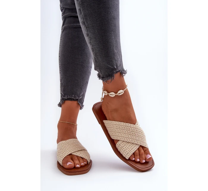 Klapki Damskie Płaskie Big Star NN274078 Beżowe