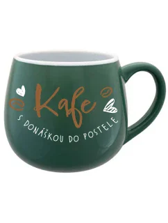 KAFE S DONÁŠKOU DO POSTELE - zelený keramický hrníček 300 ml