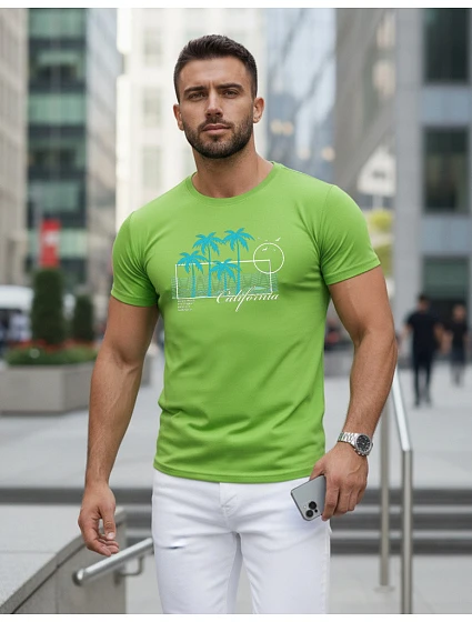 Pánske tričko s klasickou limetkovo zelenou potlačou FashionStreet NX5020R