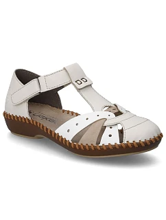 Dámske pohodlné sandále na suchý zips so zabudovanou špičkou béžovej farby Rieker M1655-61