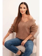 Dámský svetr s příměsí vlny s výstřihem do V camelový