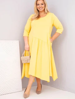 Dámská bavlněná Plus Size šaty s asymetrickým spodním lemem žlutá