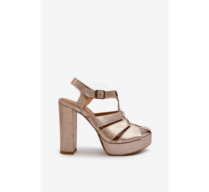 Sandały Damskie Na Słupku Skórzane Maciejka 06050-25 Złote