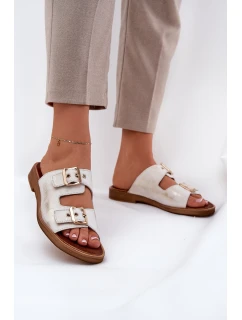 Kožené Ploché Pantofle S Přezkami Zlaté model 21686316 - Zazoo