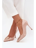 Lakierowane Szpilki Ze Złotym Detalem Beżowe Paivelle