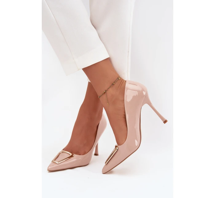 Lakierowane Szpilki Ze Złotym Detalem Beżowe Paivelle