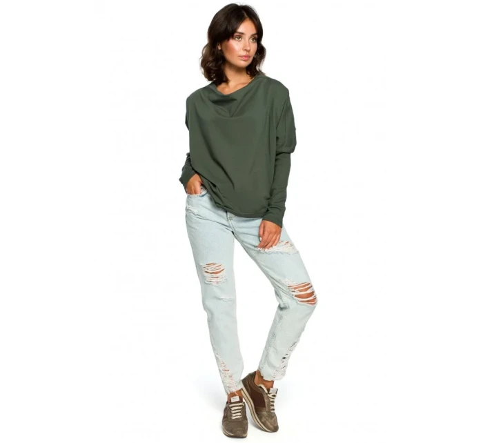 Oversized top s výstřihem do V na zádech zelený model 18001900 - BeWear Oversized top s výstřihem do V na zádech zelený model 18001900 - BeWear