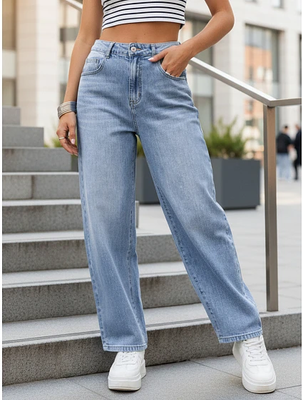 Dámske baggy džínsy s vysokým pásom modré FashionStreet UY2927 Dámske baggy džínsy s vysokým pásom modré FashionStreet UY2927