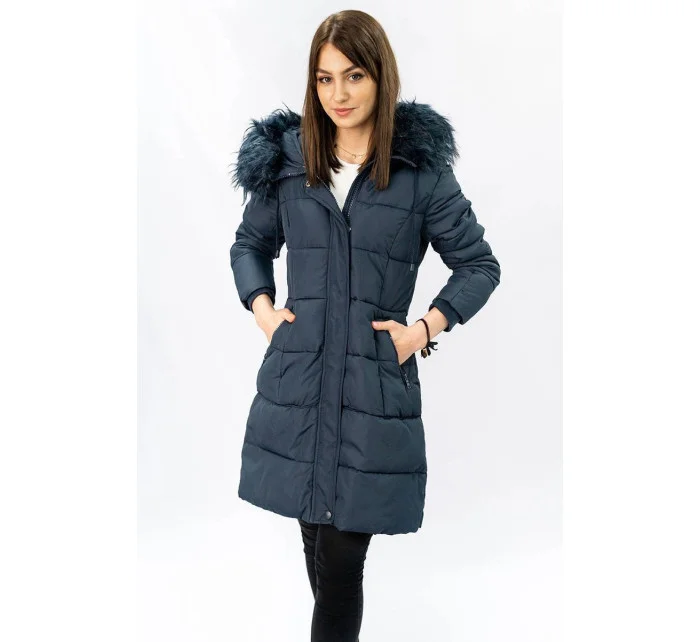 Tmavomodrá dámska prešívaná zimná bunda s kapucňou (7757)