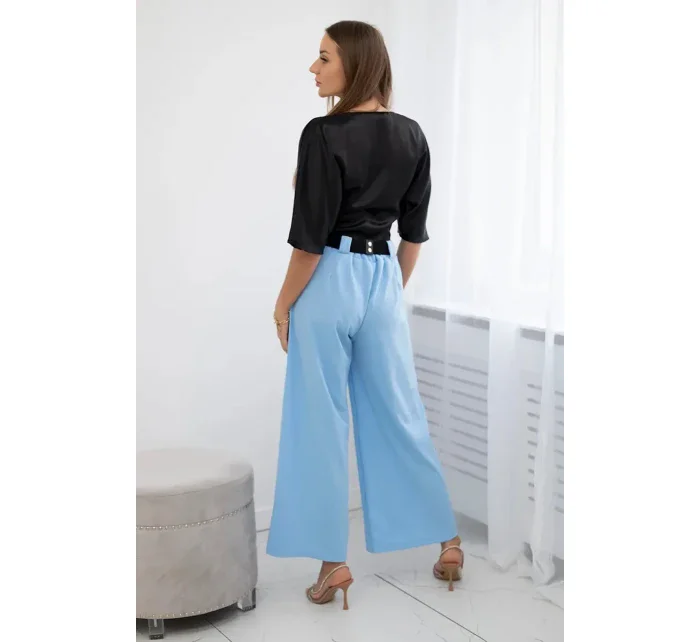 Viskózové nohavice so širokými nohavicami modré Viskózové nohavice so širokými nohavicami modré