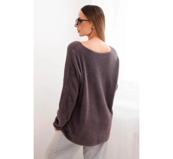 Dámský svetr hnědý z vlny s výstřihem do V hnědý