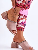 Zamszowe Klapki Na Obcasie S.Barski KV-612-2 Beżowe