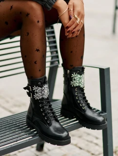 Ocieplane Workery Botki Z Ozdobnym Paskiem I Klamrami Czarne Viveria